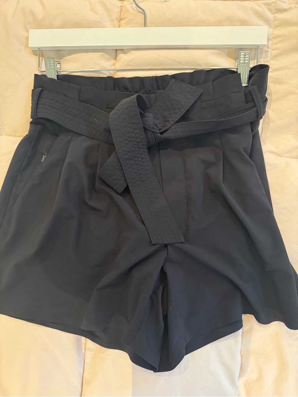 Athleta Black High-Waist Paperbag Tie-Belt Shorts